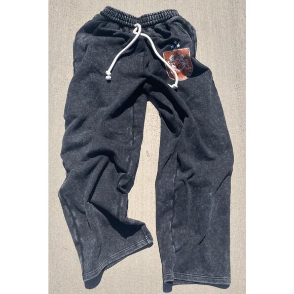 FOREIGN REALITY‎ Mens Black Acid Wash Sweatpants Crest Logo Drawstring XL - Picture 2 of 4